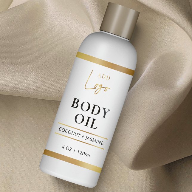 Gold Skincare Body Oil 4 OZ Cosmetic Bottle Label (Luxurious faux gold cosmetic bottle labels with space for your logo)