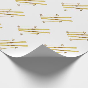 Gold Skis And Poles   Holiday Skiing Pattern  Wrapping Paper