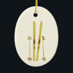 Gold Skis And Poles | Retro Ski Illustration Ceramic Tree Decoration<br><div class="desc">Modern Alpine ski,  skiing,  skier-themed design with gold skis and gold poles. Simple festive holiday gold ski illustration for ski lovers.</div>