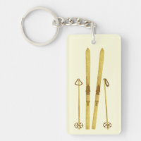 Gold Skis And Poles | Retro Ski Illustration Cream