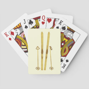 Gold Skis And Poles Retro Ski Illustration Cream Playing Cards