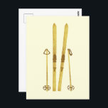 Gold Skis And Poles | Retro Ski Illustration Cream Postcard<br><div class="desc">Modern Alpine ski,  skiing,  skier-themed design with gold skis and gold poles. Simple festive holiday gold ski illustration for ski lovers.</div>