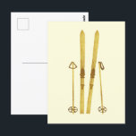 Gold Skis And Poles | Retro Ski Illustration Cream Postcard<br><div class="desc">Modern Alpine ski,  skiing,  skier-themed design with gold skis and gold poles. Simple festive holiday gold ski illustration for ski lovers.</div>