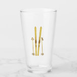 Gold Skis And Poles | Retro Ski Illustration Glass<br><div class="desc">Modern Alpine ski,  skiing,  skier-themed design with gold skis and gold poles. Simple festive holiday gold ski illustration for ski lovers.</div>