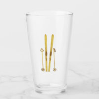 Gold Skis And Poles | Retro Ski Illustration