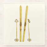 Gold Skis And Poles | Retro Ski Illustration Glass Coaster<br><div class="desc">Modern Alpine ski,  skiing,  skier-themed design with gold skis and gold poles. Simple festive holiday gold ski illustration for ski lovers.</div>