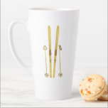 Gold Skis And Poles | Retro Ski Illustration Latte Mug<br><div class="desc">Modern Alpine ski,  skiing,  skier-themed design with gold skis and gold poles. Simple festive holiday gold ski illustration for ski lovers.</div>