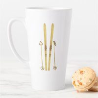Gold Skis And Poles | Retro Ski Illustration