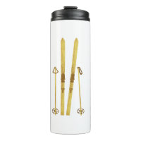 Gold Skis And Poles | Retro Ski Illustration