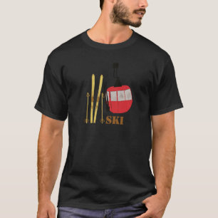 Gold Skis And Poles   Retro Ski Lift Holiday T-Shirt