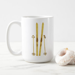 Gold Skis And Poles Vintage Ski Illustration Coffee Mug