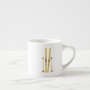 Gold Skis And Poles   Vintage Ski Illustration Espresso Cup