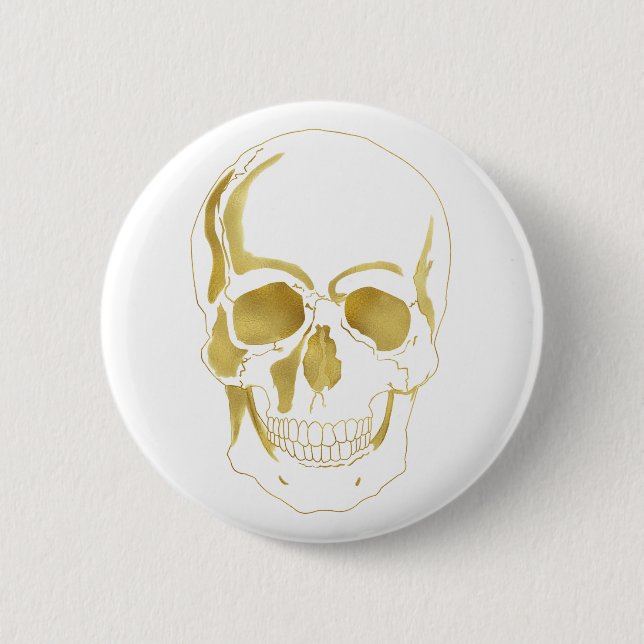 Gold Skull 6 Cm Round Badge (Front)