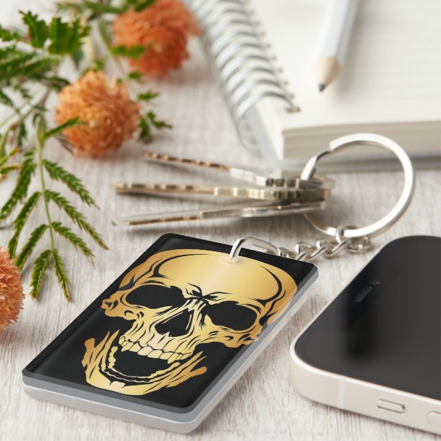 Gold Skull Acrylic Key Chain Rectangle (Front Right)