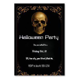 Gold Skull Halloween Party Invitation – Elegant Bl Table Number