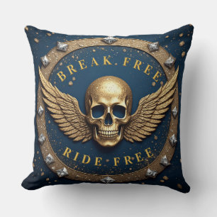 ☠️ Gold Skull Halo Symbol Gift For Rock Fans 💀 Cushion