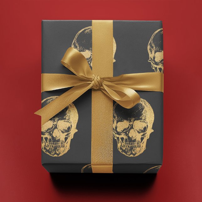Gold Skull on Grey |  Wrapping Paper (Creator Uploaded)