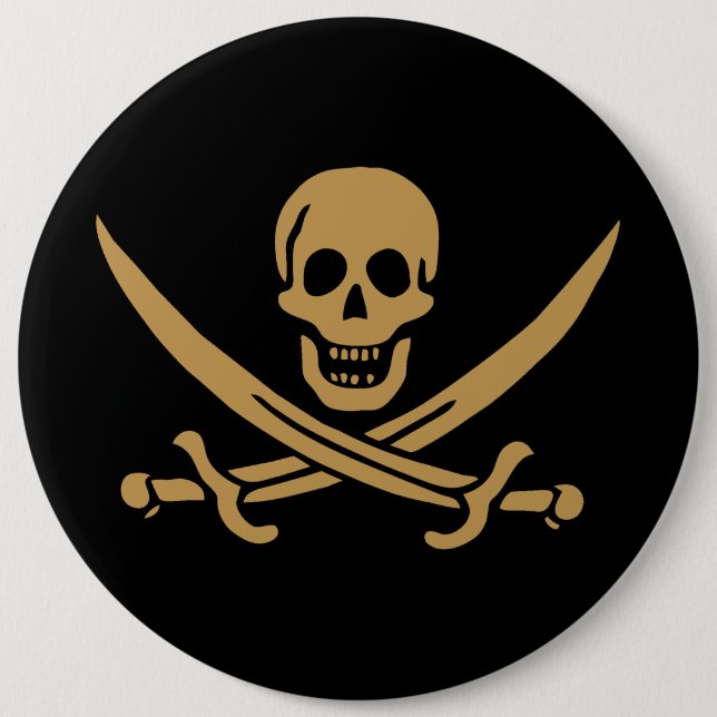 Gold Skull & Swords Pirate flag of Calico Jack 6 Cm Round Badge (Front)