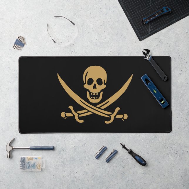 Gold Skull & Swords Pirate flag of Calico Jack Desk Mat (Workstation)