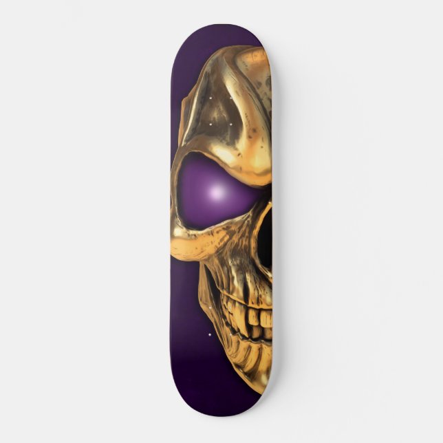 Gold skull with glowing purple eyes skateboard (Front)