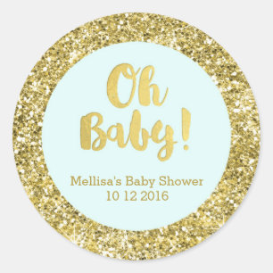 Gold Sky Blue Baby Shower Oh Baby Favour Sticker