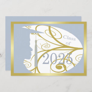 Gold/Sky Blue Man Silhouette 2025 Graduation Party Invitation