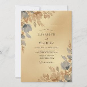 Gold Slate Leafy Wedding Invitation