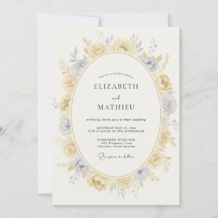 Gold Slate Peony Wedding Invitation