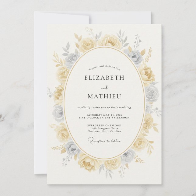 Gold Slate Peony Wedding Invitation (Front)