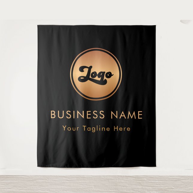 Gold Small Business Company Logo Black Backdrop Tapestry (Front)