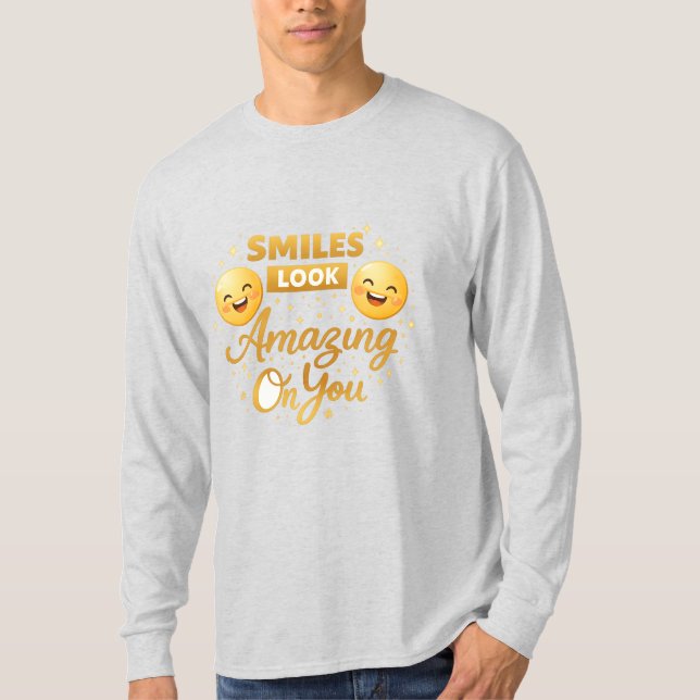 Gold Smile Script Long Sleeve T-Shirt (Front)