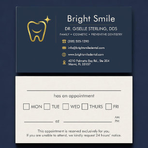 Gold Smile Tooth Navy Blue Dentist Appointment Business Card