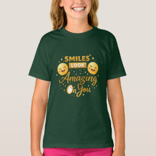 Gold “Smiles Look Amazing On You” Girls’ T-Shirt