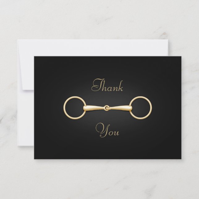 Gold Snaffle Bit Elegant Custom Equestrian Thank You Card (Front)