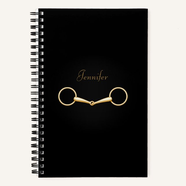 Gold Snaffle Bit Personalised 5.5"x8" Equestrian Notebook (Front)