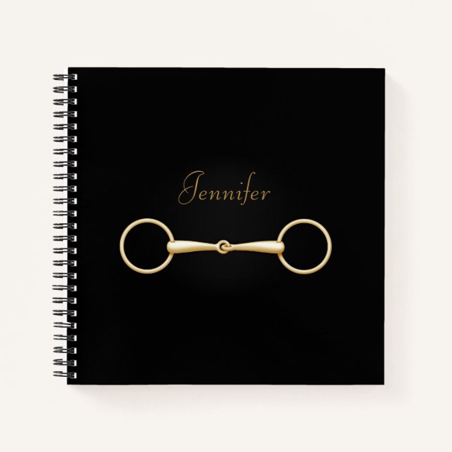 Gold Snaffle Bit Personalised 8"x8" Equestrian Notebook (Front)