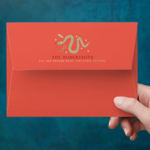 Gold Snake & Mushroom Red Chinese New Year Envelope