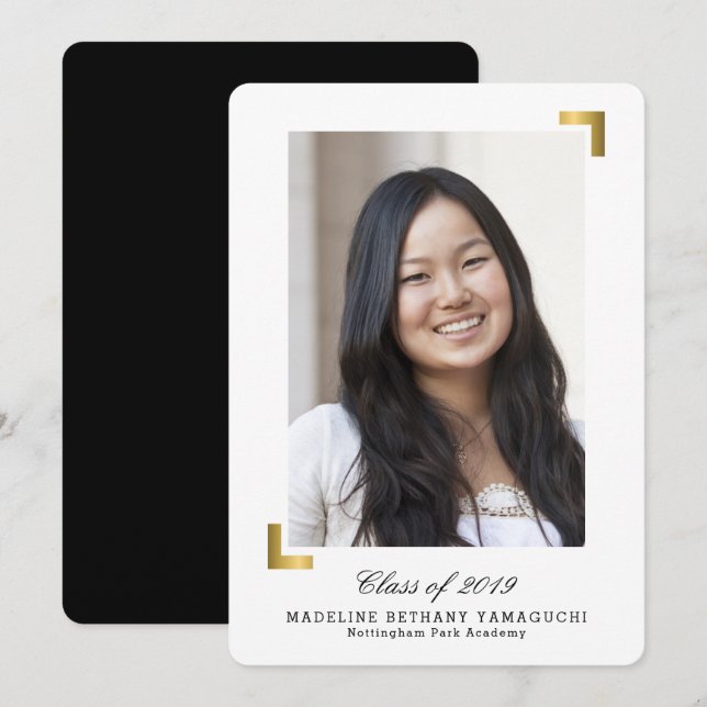 Gold Snapshot Graduation Announcement Photo Card (Front/Back)