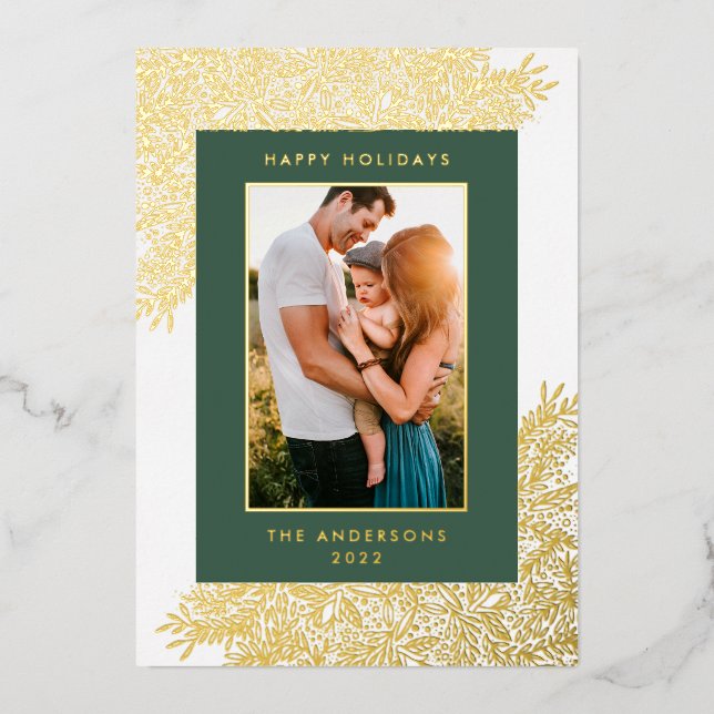Gold Snow Botanical Frame Text Photo Happy (Front)