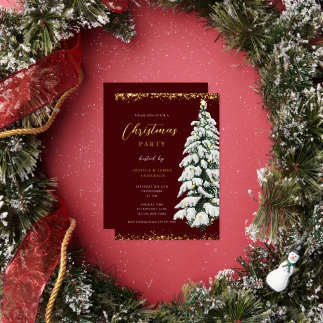 Gold Snow Tree Christmas Party Foil Invitation (Insitu)