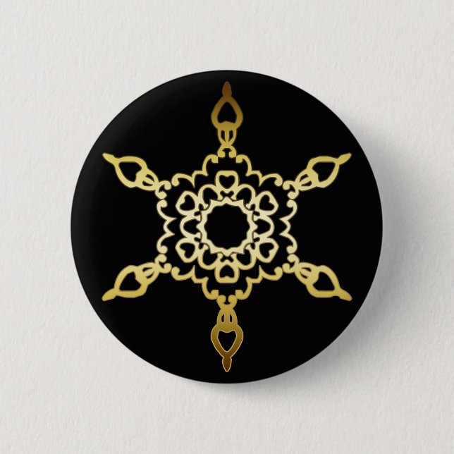 GOLD SNOWFLAKE 6 CM ROUND BADGE (Front)