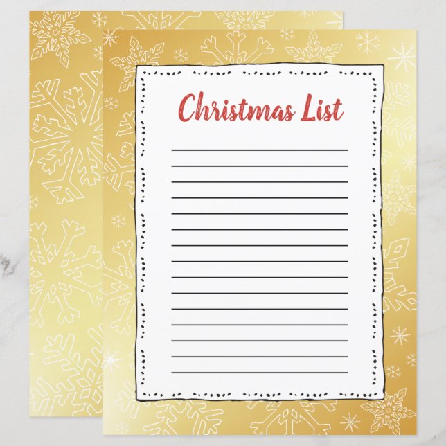 Gold Snowflake Christmas BG Santa Wish List (Front/Back)