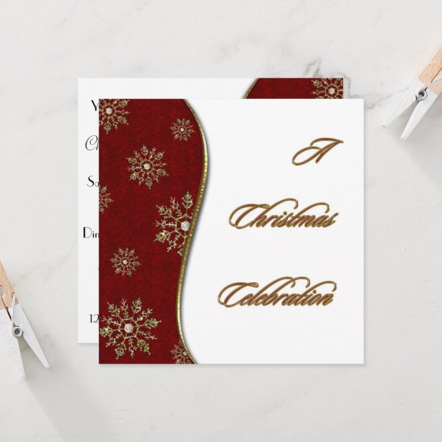 Gold Snowflake Christmas Celebration Invitation (Front/Back In Situ)