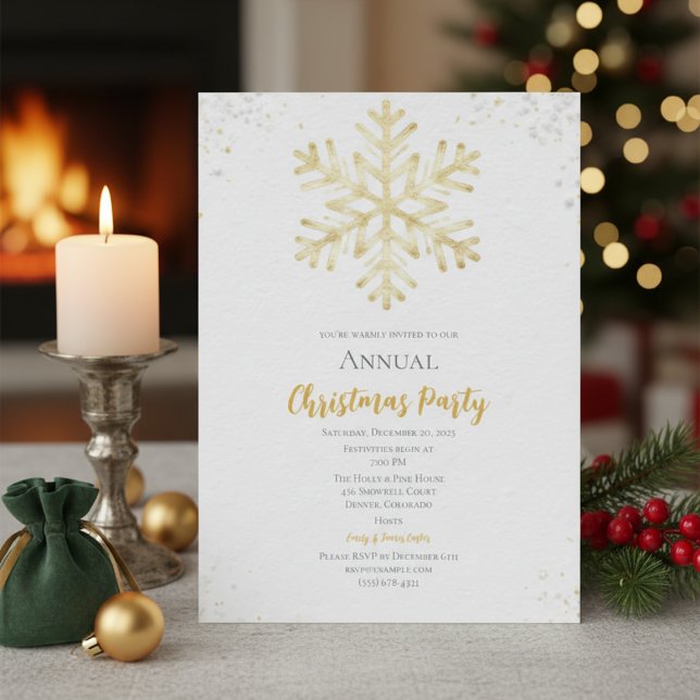 Gold Snowflake Christmas Holiday Party Invitation (Creator Uploaded)