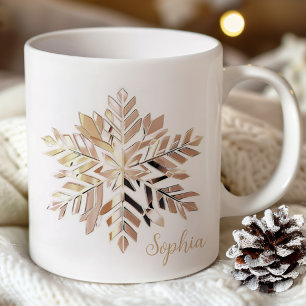 Gold Snowflake Christmas Mug   Custom name