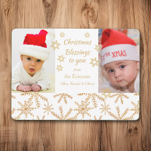 Gold Snowflake Christmas Photo Template Flat Card