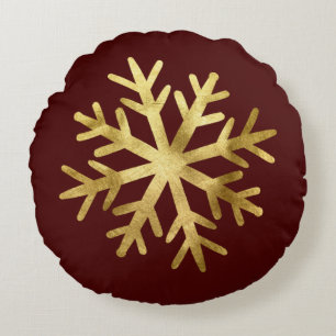 Gold Snowflake Christmas Round Cushion