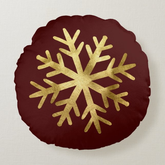 Gold Snowflake Christmas Round Cushion (Front)
