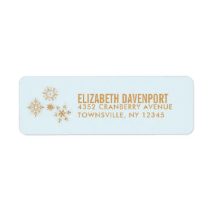Gold Snowflake Crystals on Frosty Blue - Christmas