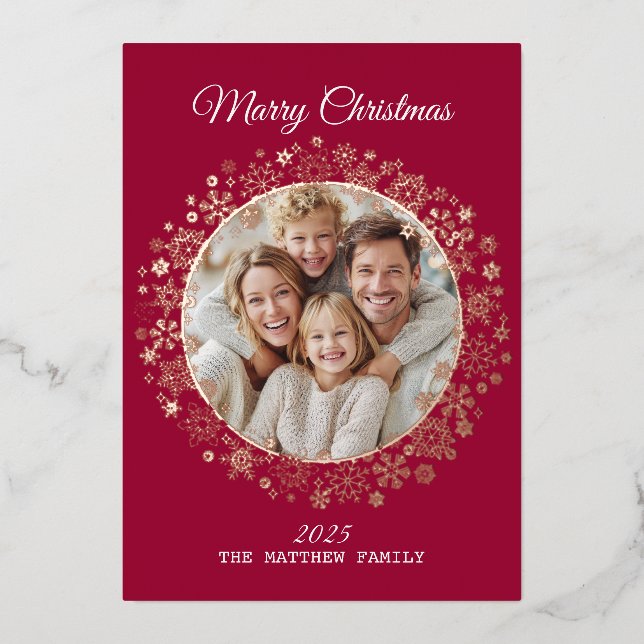 Gold Snowflake Frame Holiday Card (Front)